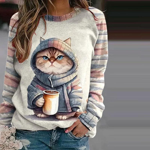Luna's : Den Afslappede Sweatshirt med Katteprint