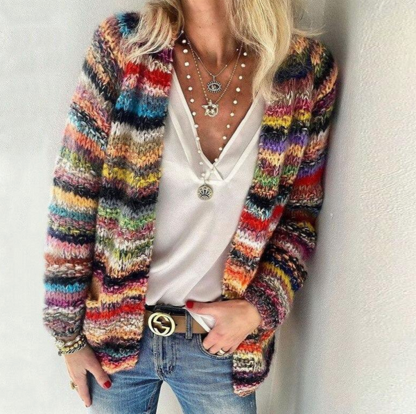 JESSIKA - Stilfuld og farverig strikket jakke