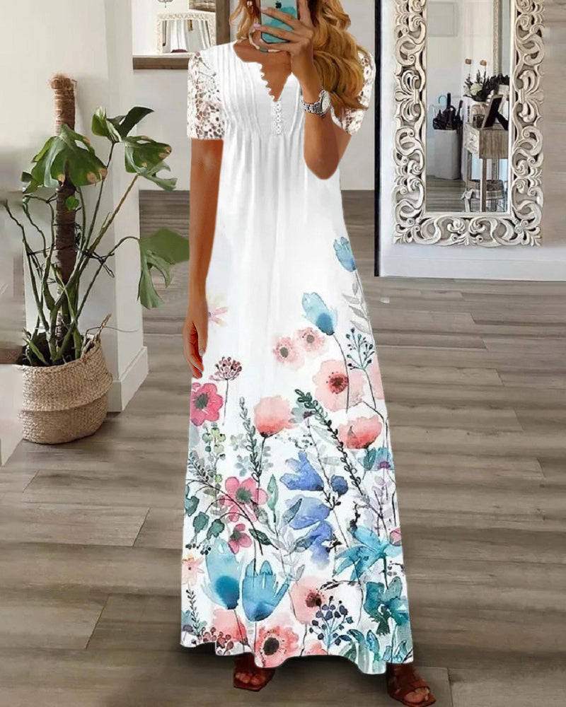 Sofia’s:  Maxi-Lange Kjole med Finurlige Blomsterdetaljer