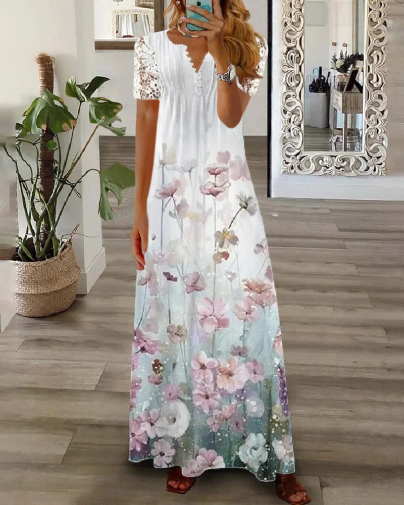 Sofia’s:  Maxi-Lange Kjole med Finurlige Blomsterdetaljer