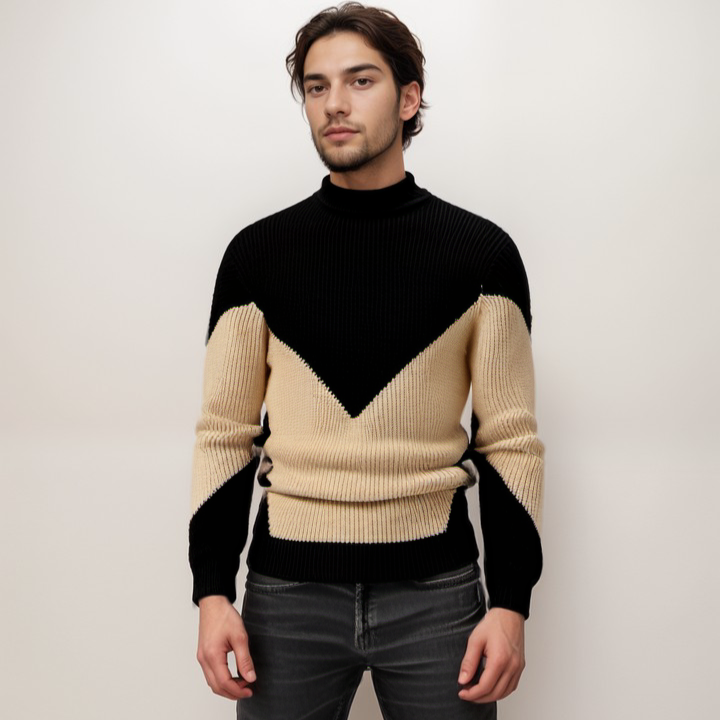 Milo | Mænds Strikket Geometrisk Trøje | Beige