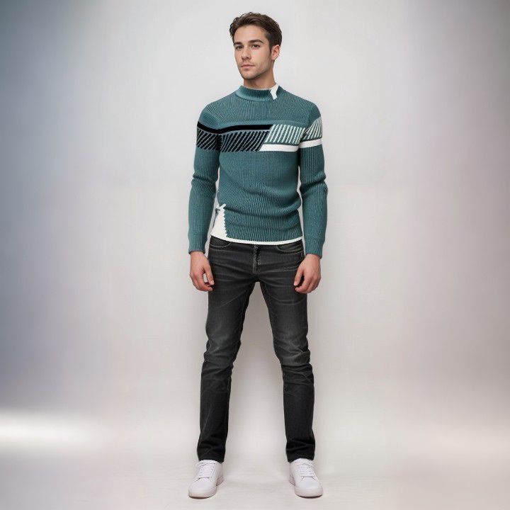 Milo | Mænds Strikket Geometrisk Trøje | Beige
