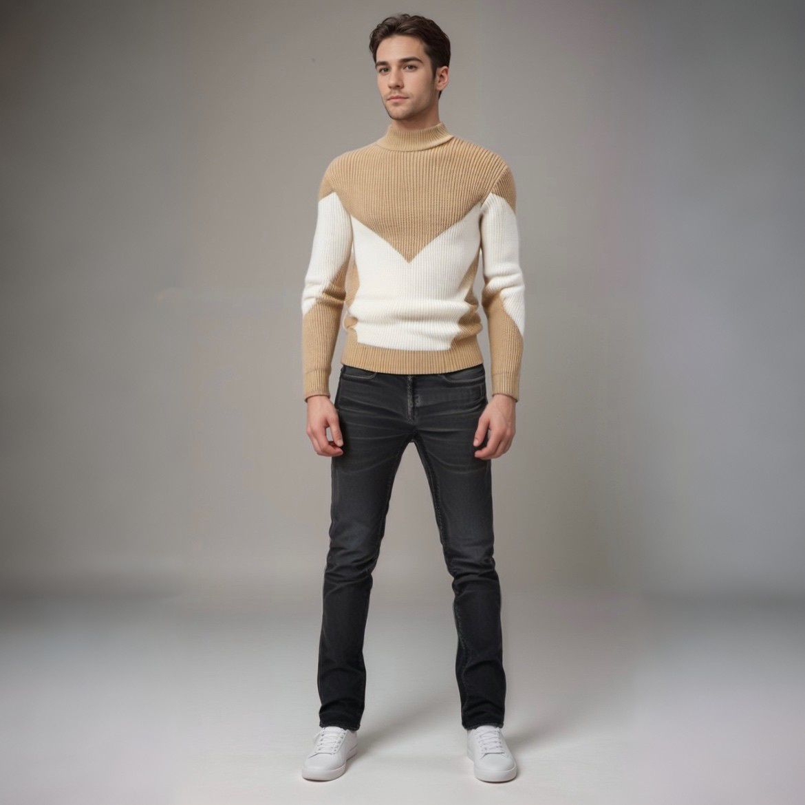 Milo | Mænds Strikket Geometrisk Trøje | Beige