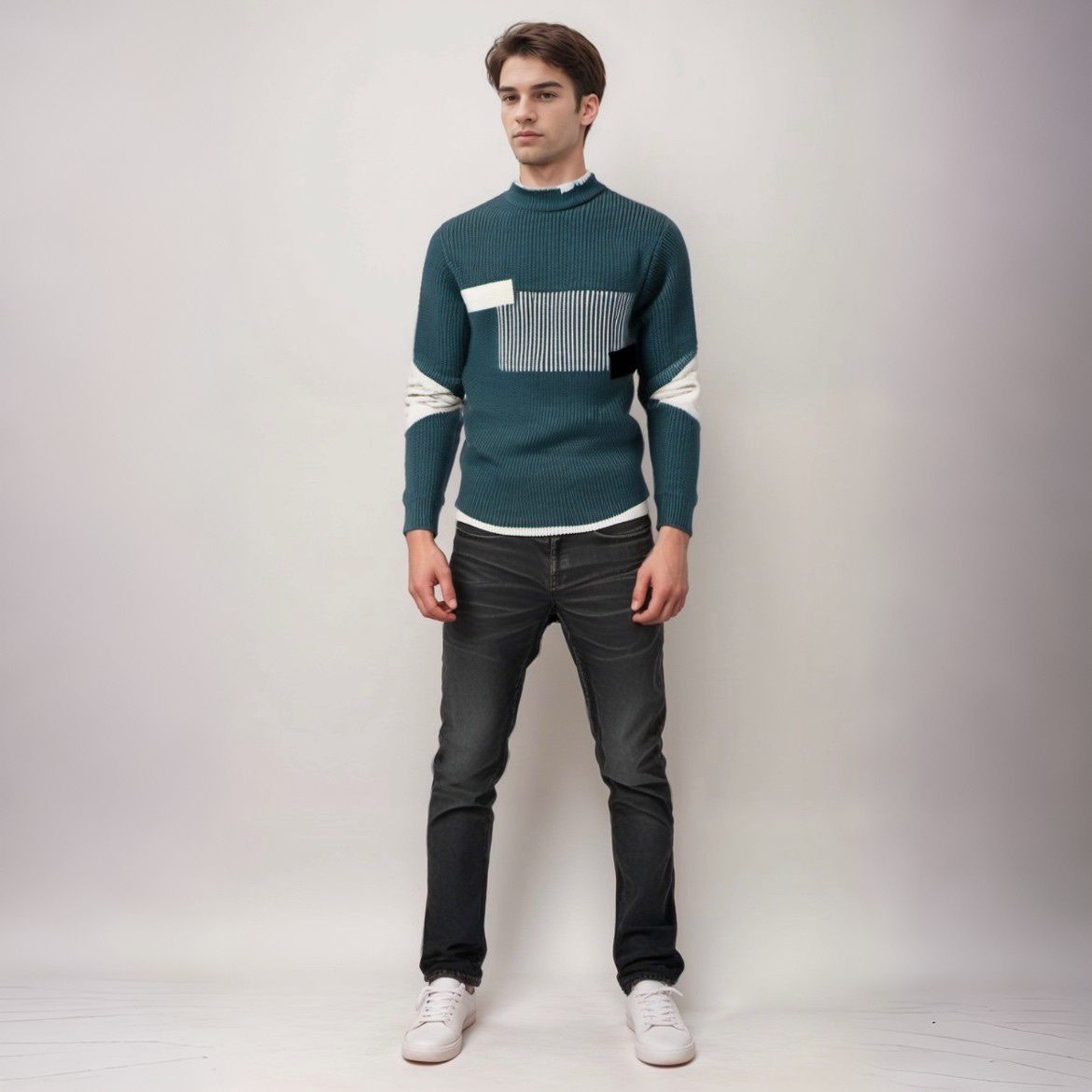 Milo | Mænds Strikket Geometrisk Trøje | Beige