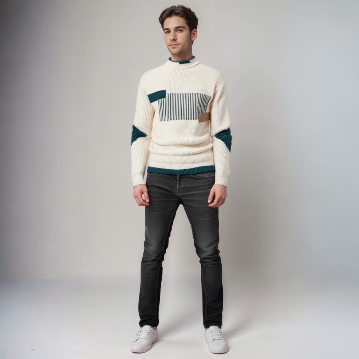 Milo | Mænds Strikket Geometrisk Trøje | Beige