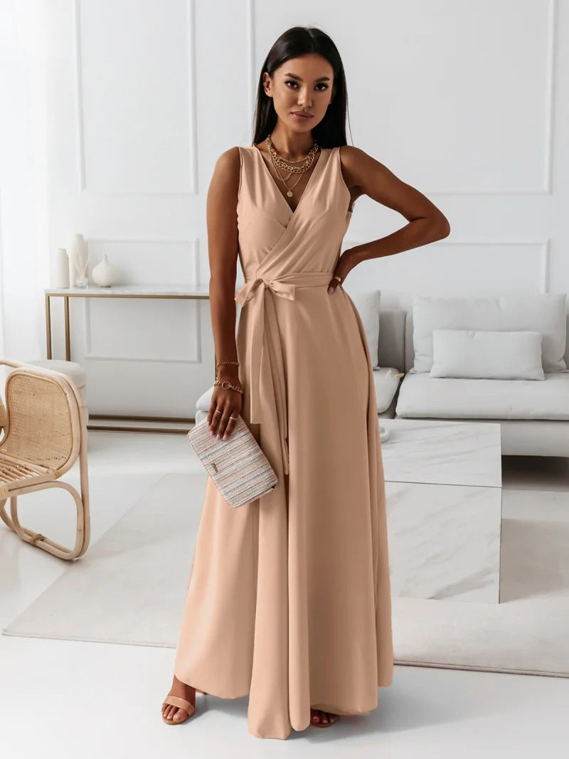 Sophia - Elegant Maxi damekjole uden ærmer med omslagsdesign og bælte