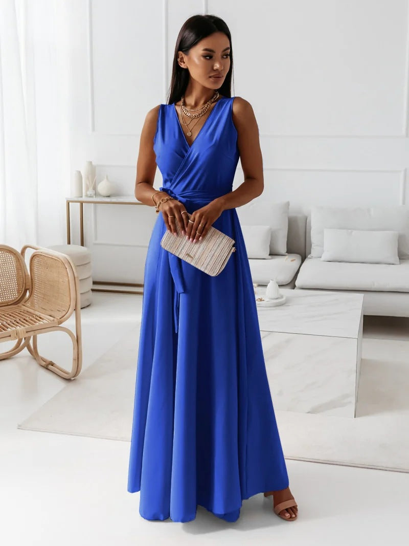 Sophia - Elegant Maxi damekjole uden ærmer med omslagsdesign og bælte
