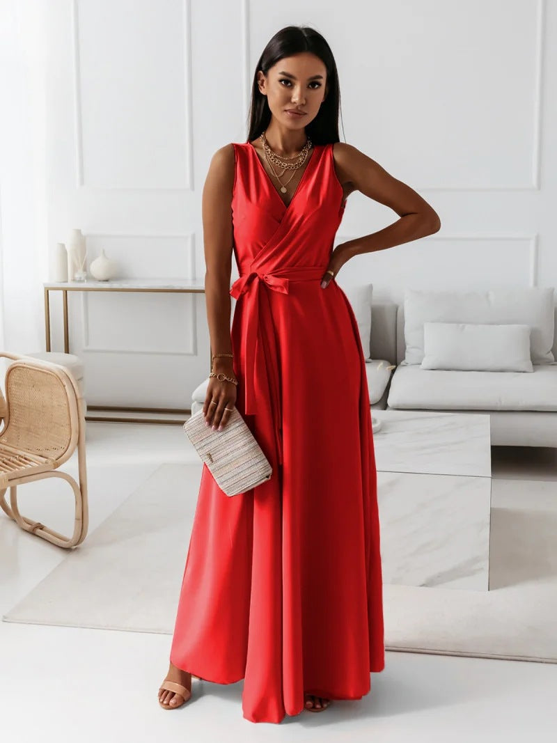 Sophia - Elegant Maxi damekjole uden ærmer med omslagsdesign og bælte