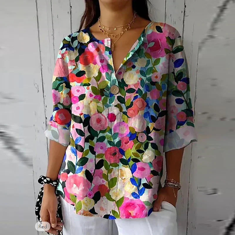 Victoria - Farverig Bluse Med Blomsterprint Til Sommerlig Elegance