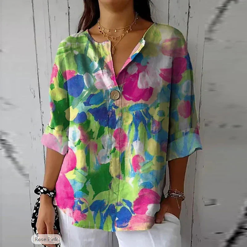 Victoria - Farverig Bluse Med Blomsterprint Til Sommerlig Elegance