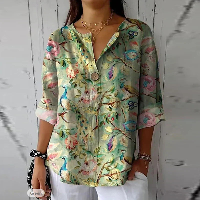 Victoria - Farverig Bluse Med Blomsterprint Til Sommerlig Elegance
