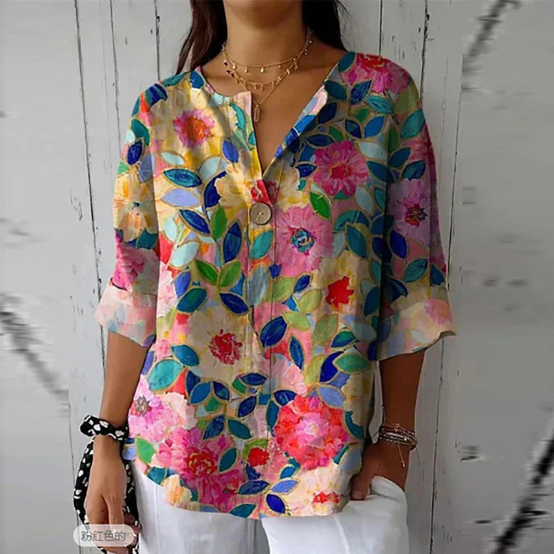 Victoria - Farverig Bluse Med Blomsterprint Til Sommerlig Elegance