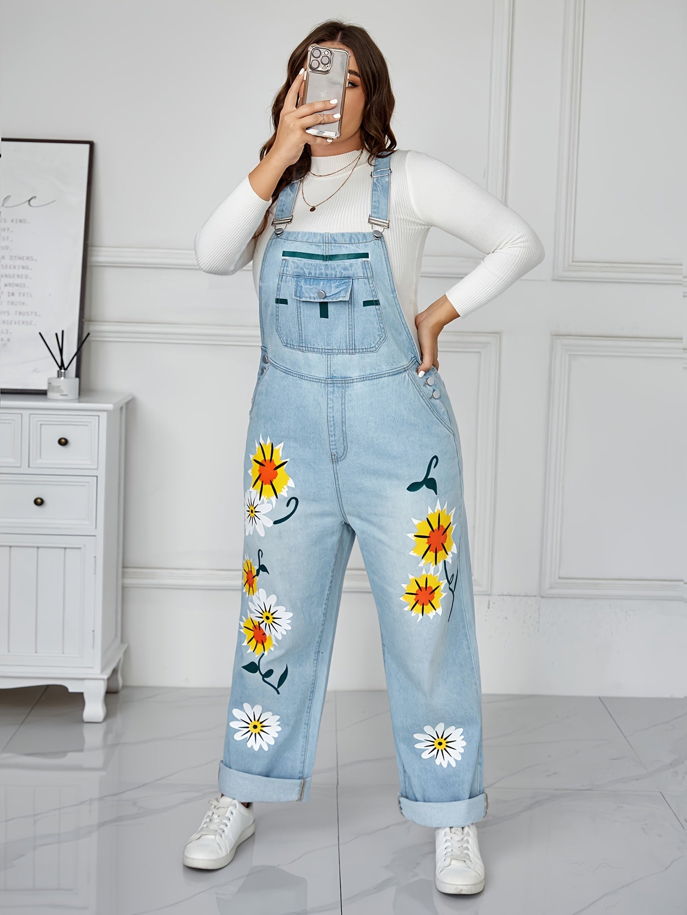 Eva - Legesyge smækbukser med blomster i denimlook