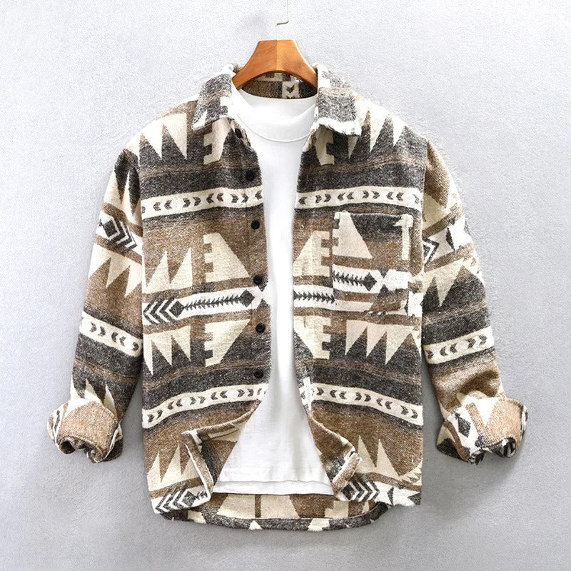 Emil herre vintage skjorte mønstret med unikt og iøjnefaldende design, klassisk krave og brystlomme, ideel til et afslappet og stilfuldt look med et retro-touch.