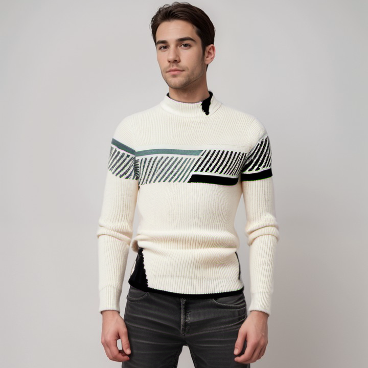 Milo | Mænds Strikket Geometrisk Trøje | Beige