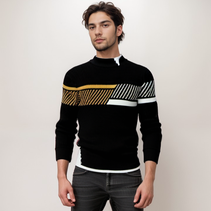 Milo | Mænds Strikket Geometrisk Trøje | Beige