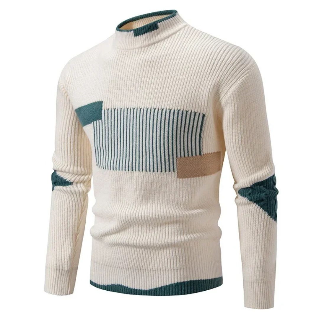 Milo | Mænds Strikket Geometrisk Trøje | Beige