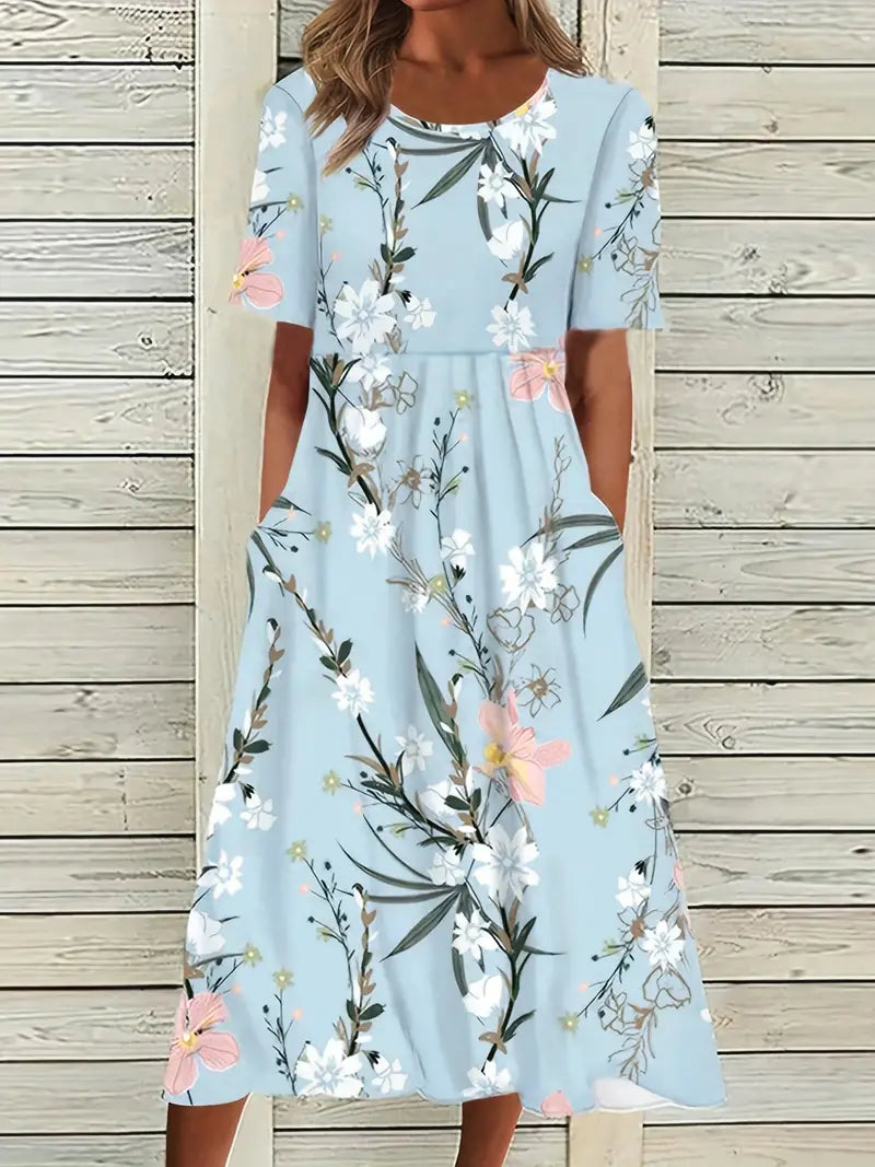 FloraGrace - Stilfuld kjole med blomsterprint og lommer
