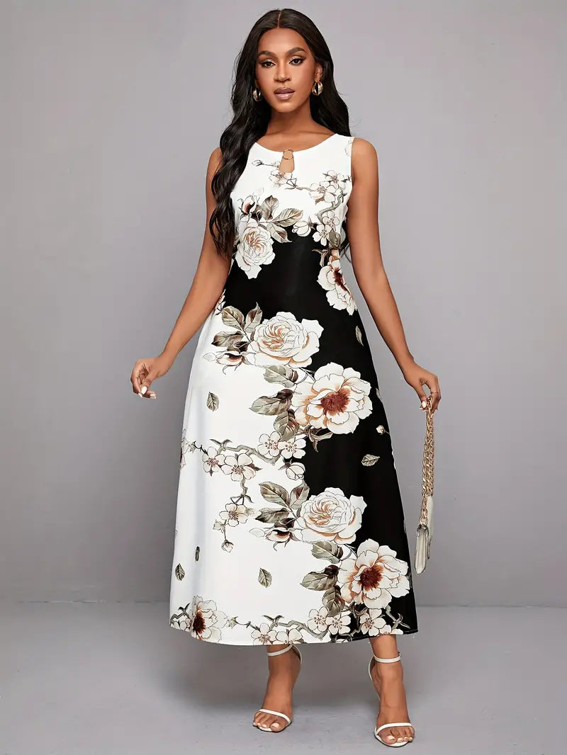 Florania - Casual ærmeløs maxikjole med blomsterprint