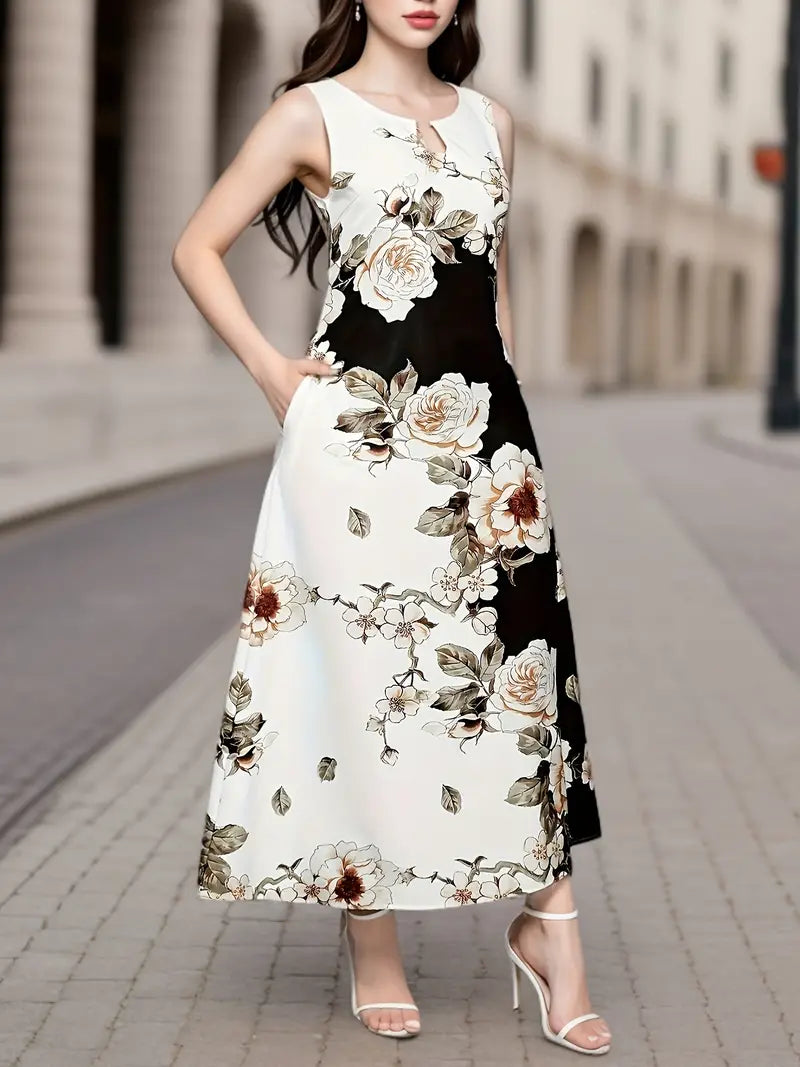 Florania - Casual ærmeløs maxikjole med blomsterprint