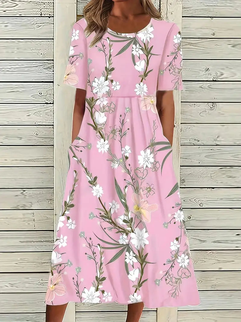 FloraGrace - Stilfuld kjole med blomsterprint og lommer