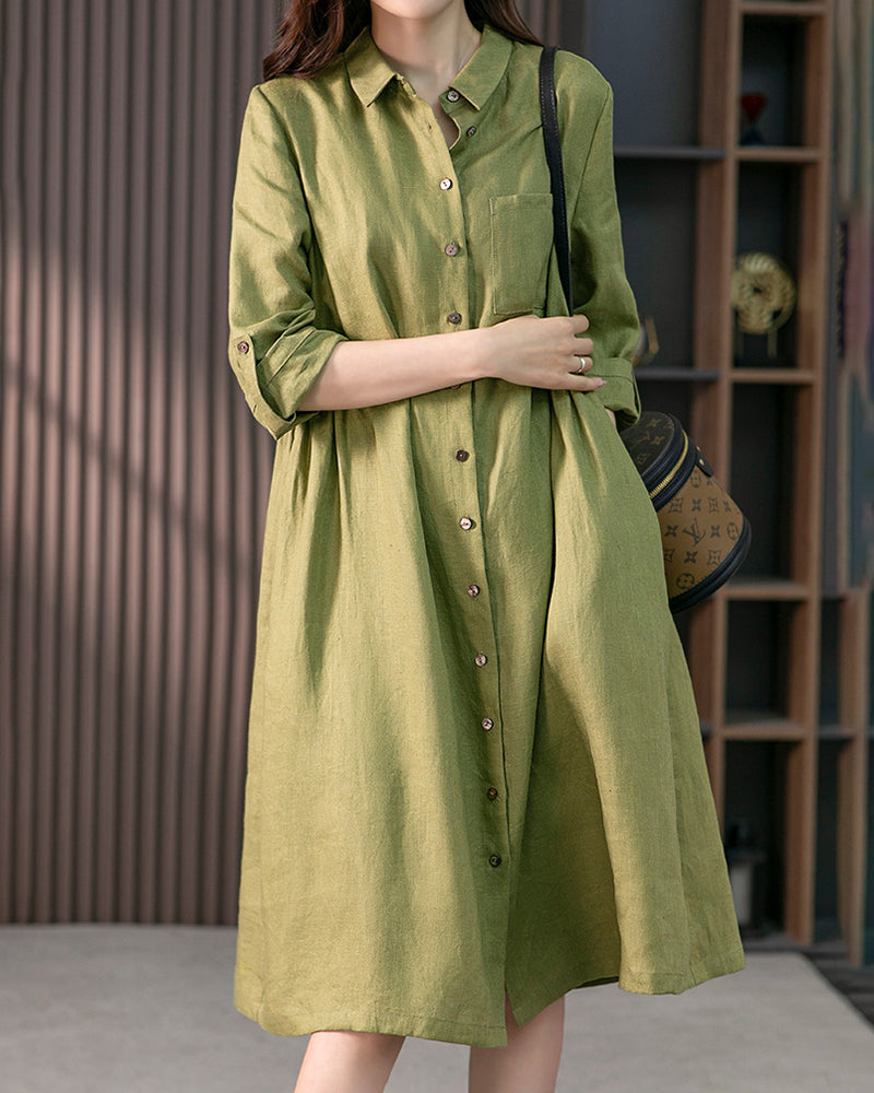 Annas classic - Langærmet skjortekjole med elegante knapper