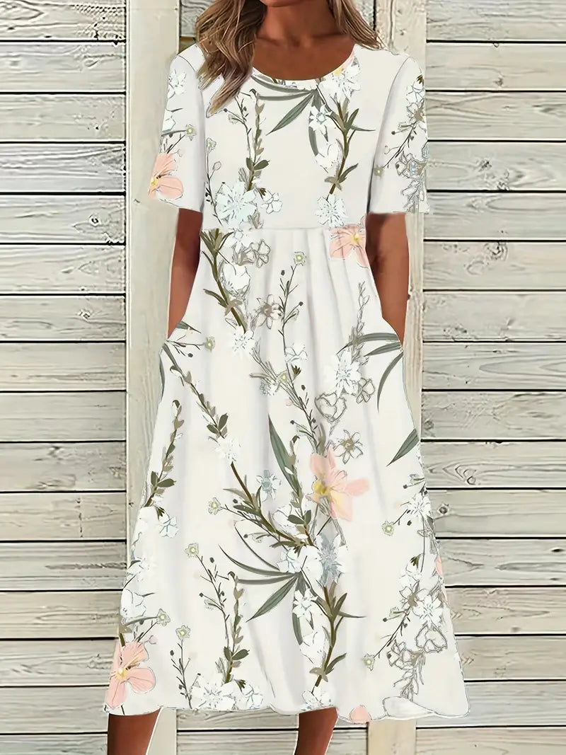 FloraGrace - Stilfuld kjole med blomsterprint og lommer
