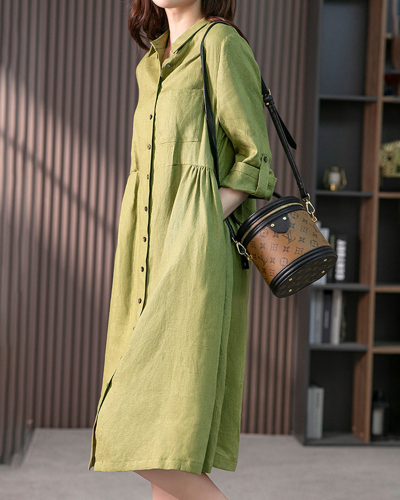 Annas classic - Langærmet skjortekjole med elegante knapper