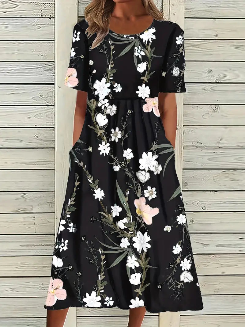 FloraGrace - Stilfuld kjole med blomsterprint og lommer
