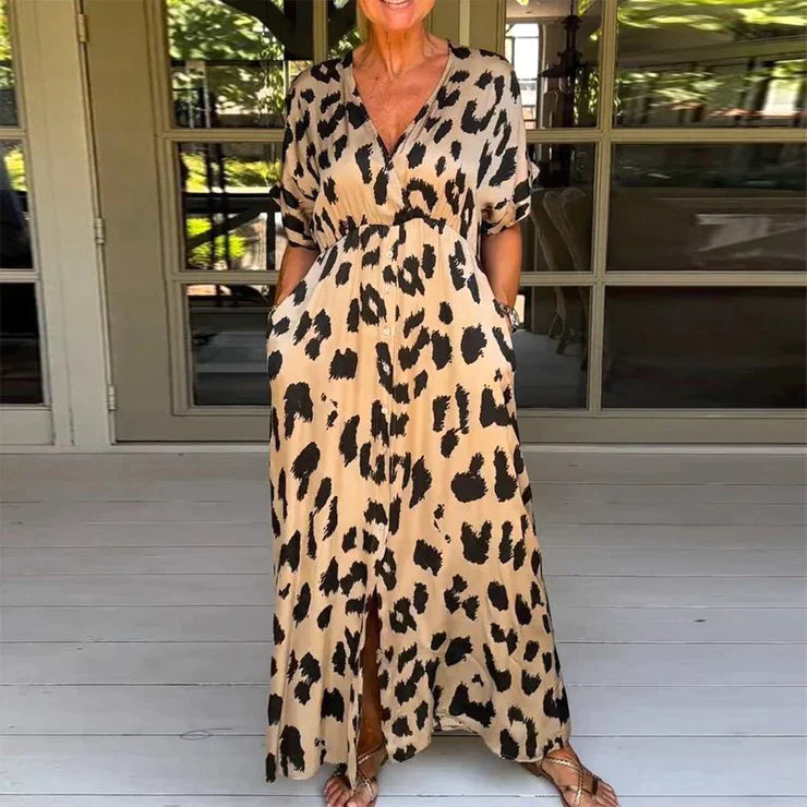 Amara's Elegante maxikjole med leopardprint og lommer