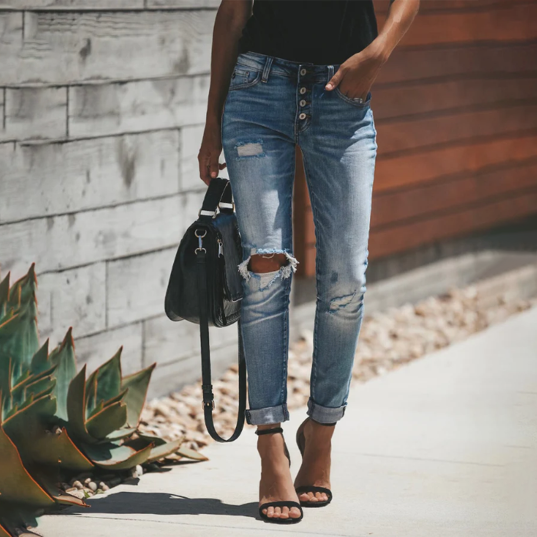 Luna - Rippede vintage skinny jeans til enhver lejlighed