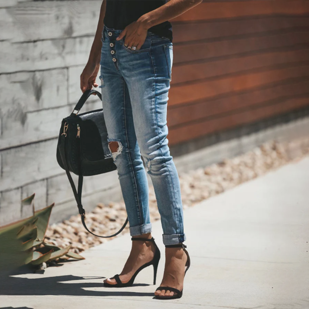 Luna - Rippede vintage skinny jeans til enhver lejlighed