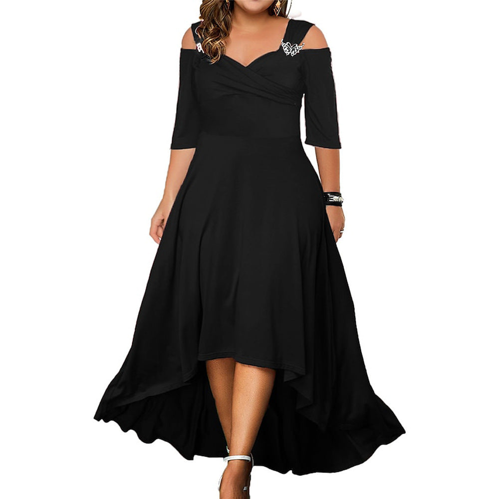 Elisa - Elegant sort off-shoulder-kjole med halve ærmer