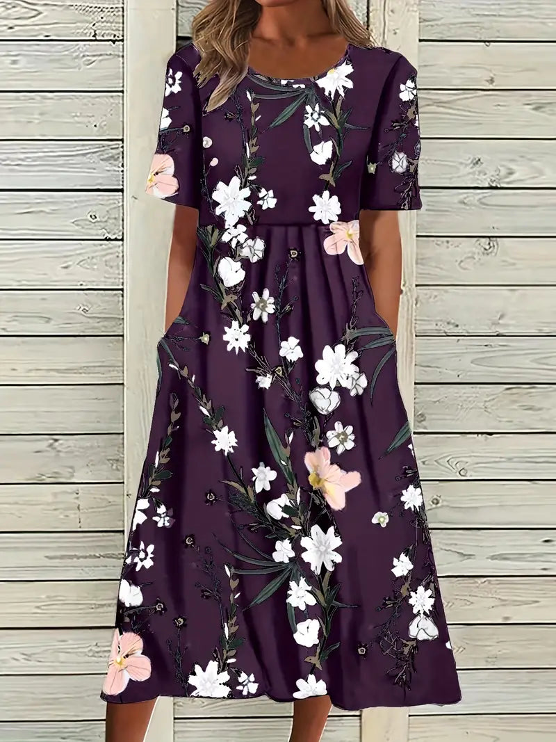 FloraGrace - Stilfuld kjole med blomsterprint og lommer