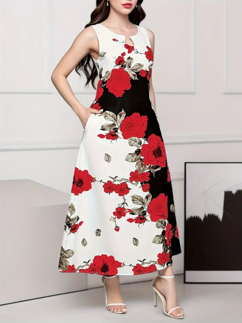 Florania - Casual ærmeløs maxikjole med blomsterprint